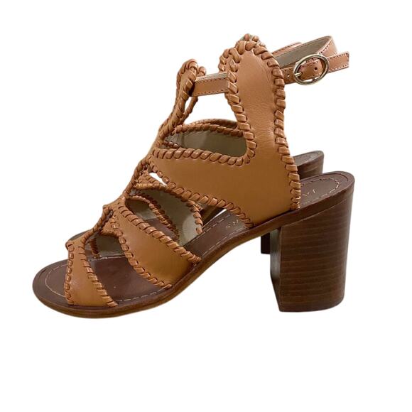 NWOB Jack Rogers Tan Leather High Heel Sandals Women's US Size 9 Made in Brazil - Picture 3 of 10